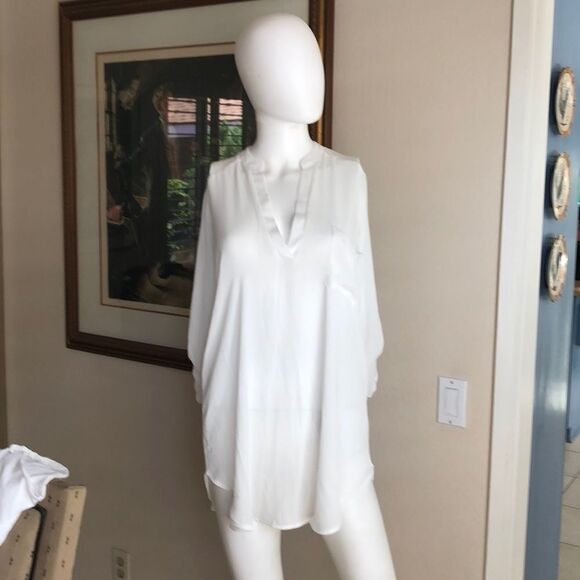 Lush White 3/4 Sleeve Collared Blouse Sz Small - Picture 2 of 8